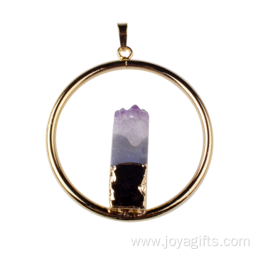 Gold Plated Amethyst Pendant Necklace Charm Pendulum